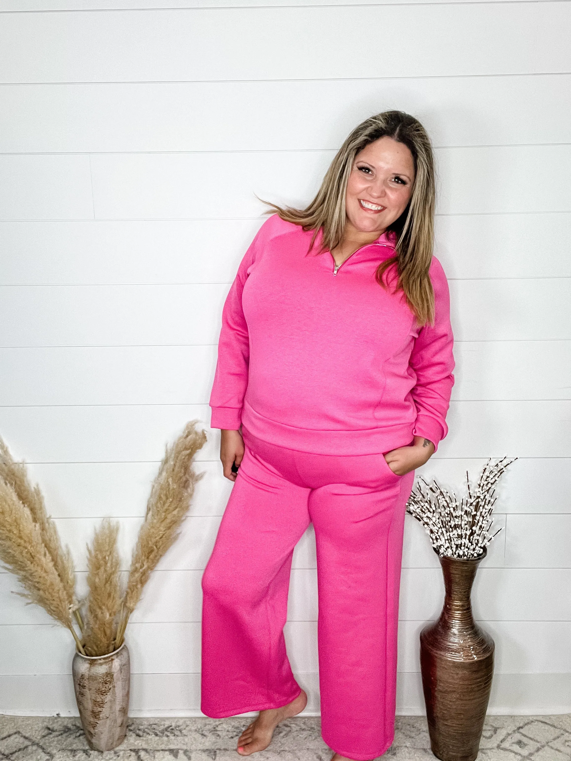 "In Flight" Half Zip Pullover (Hot Pink)