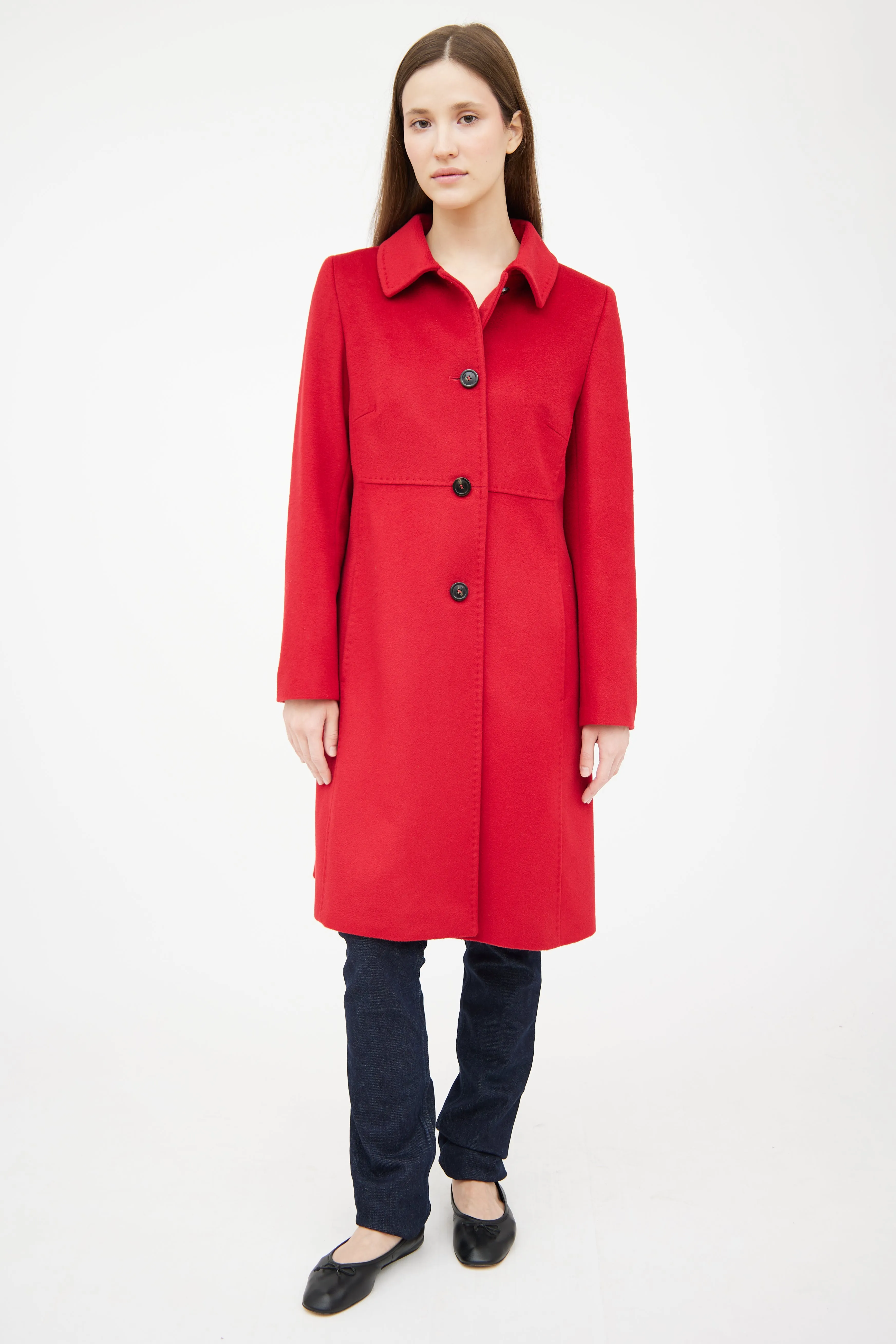 Red Wool Panelled Coat