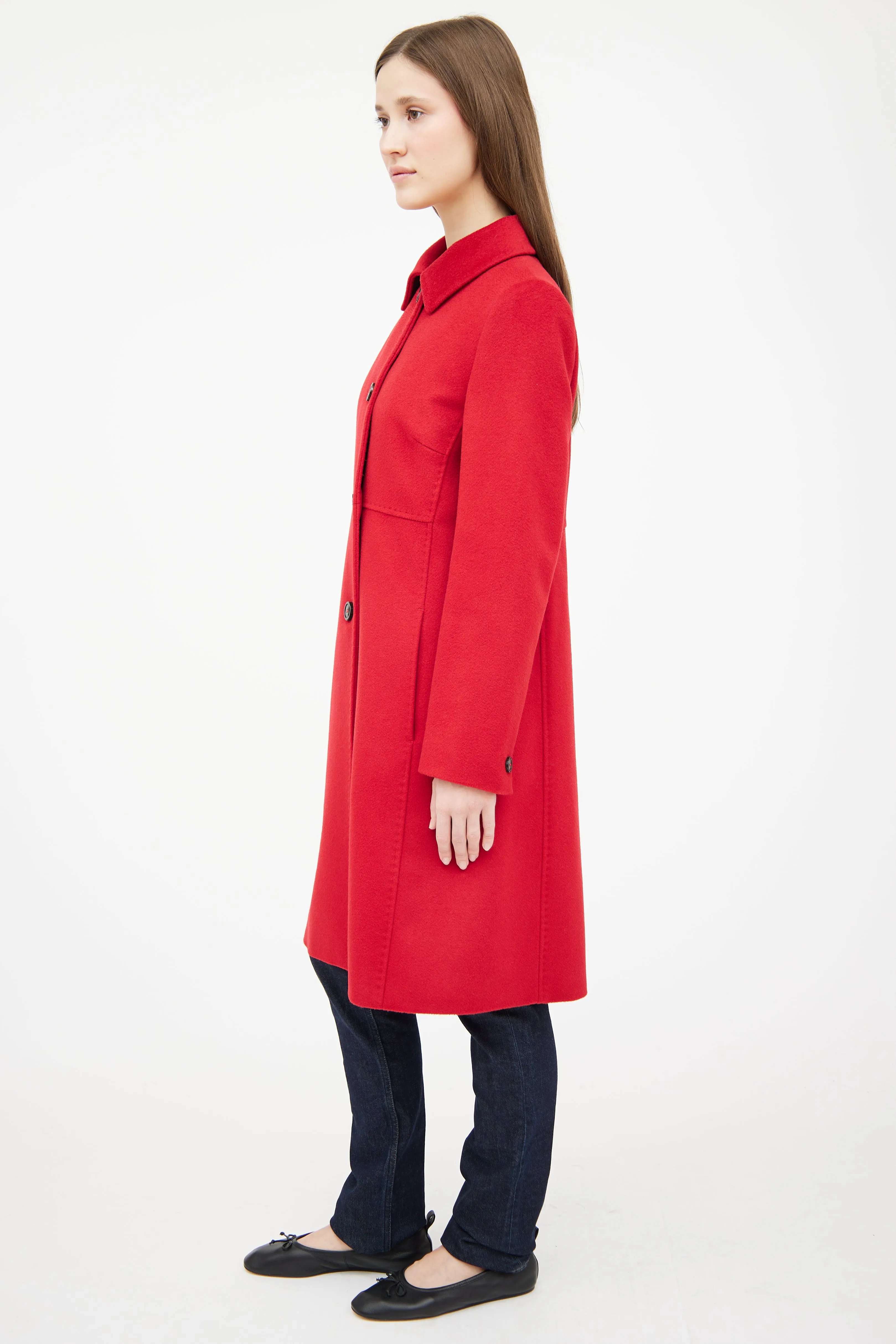 Red Wool Panelled Coat