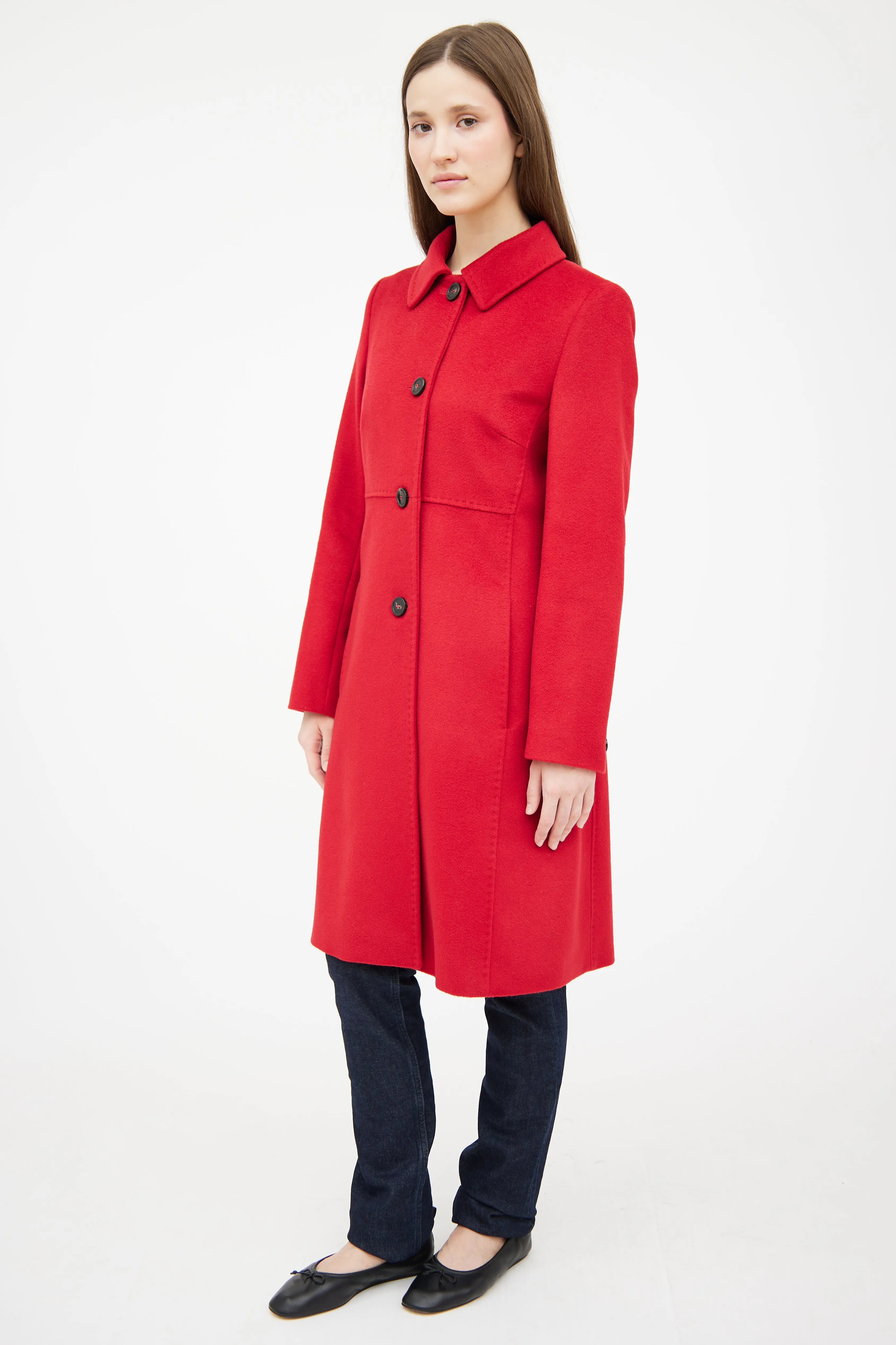 Red Wool Panelled Coat