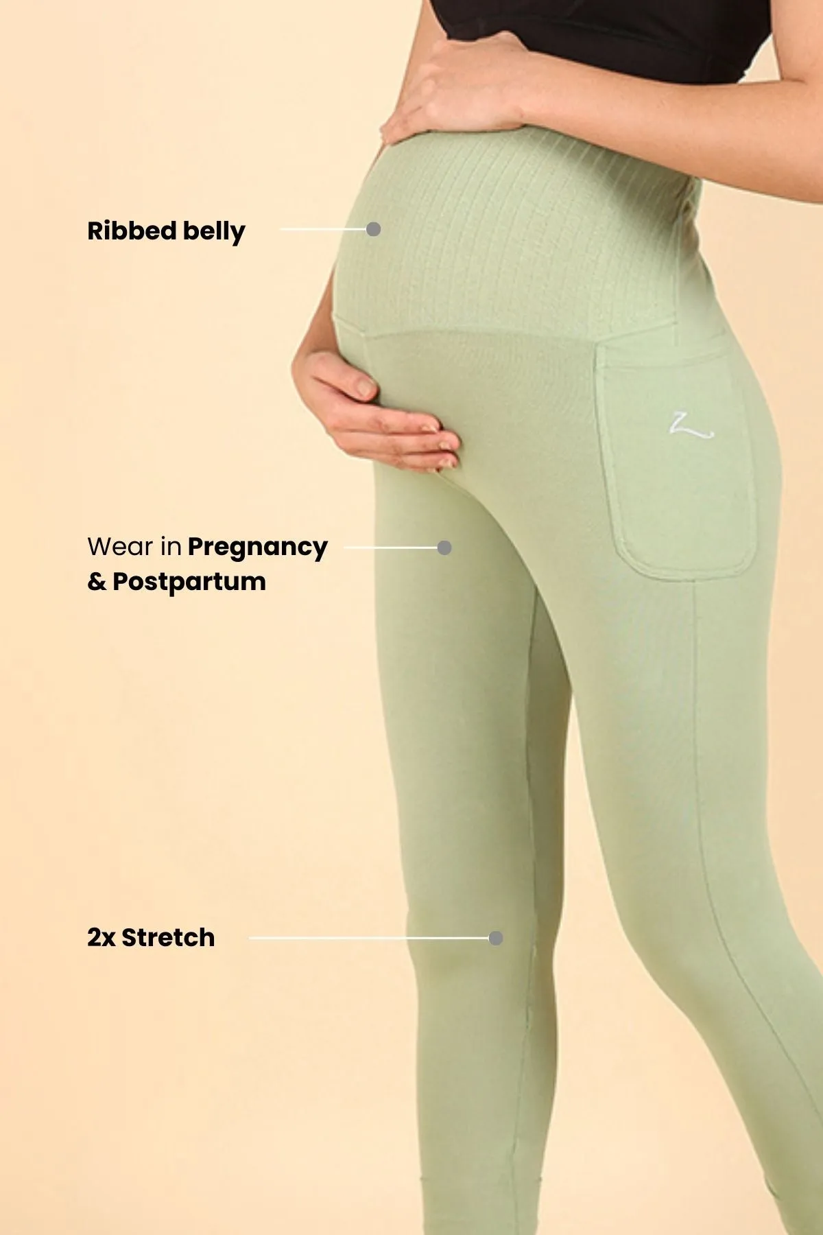 Ribbed Cotton Pistachio Green Maternity Legging (Pregnancy & Postpartum)