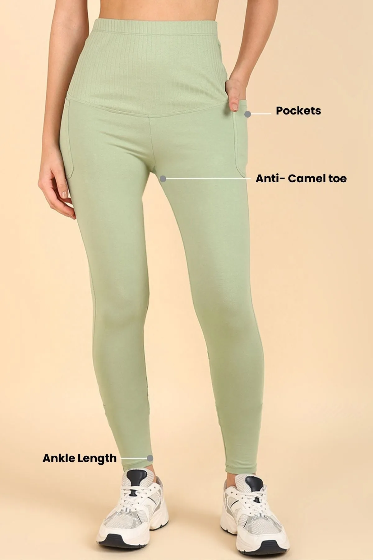 Ribbed Cotton Pistachio Green Maternity Legging (Pregnancy & Postpartum)