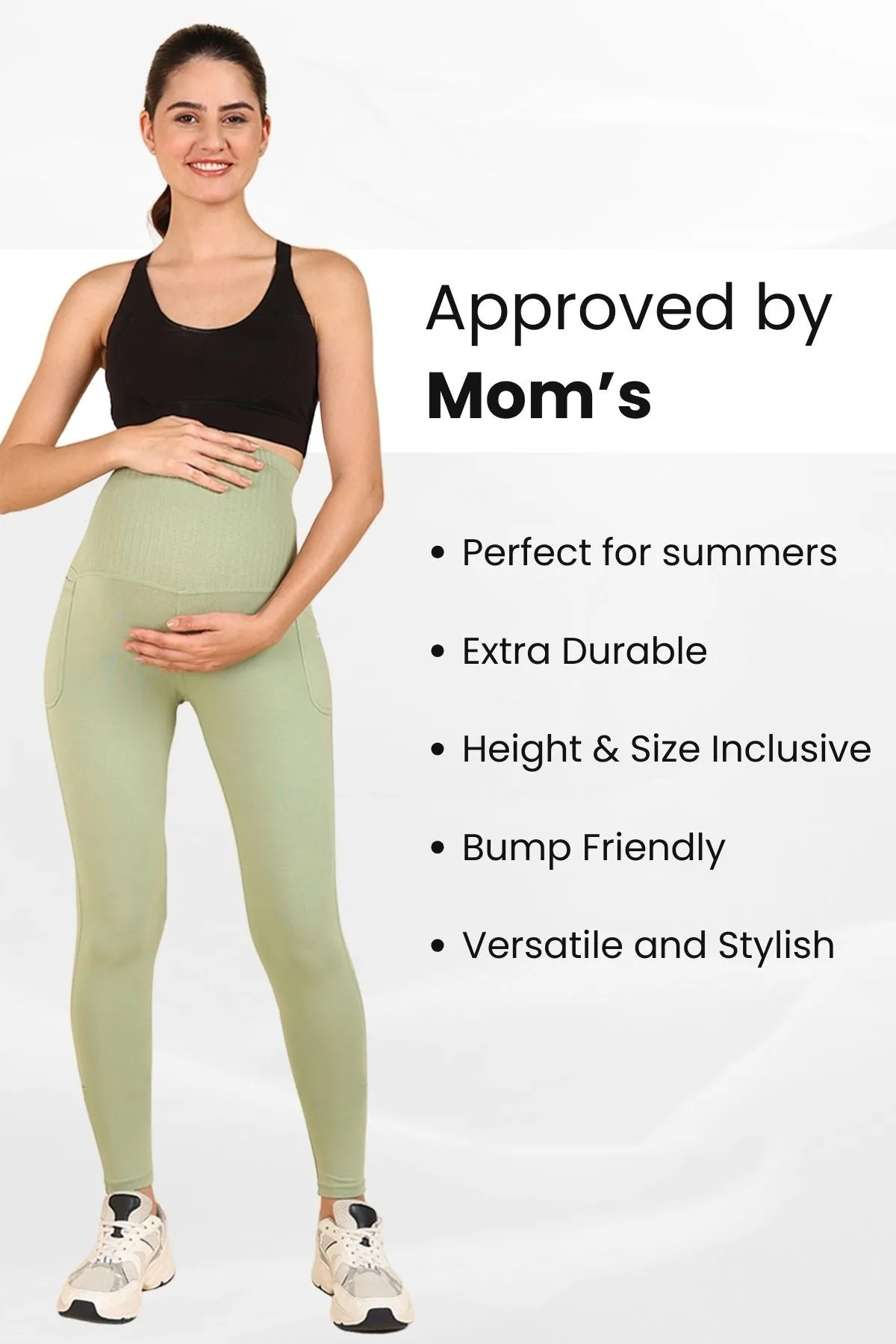Ribbed Cotton Pistachio Green Maternity Legging (Pregnancy & Postpartum)