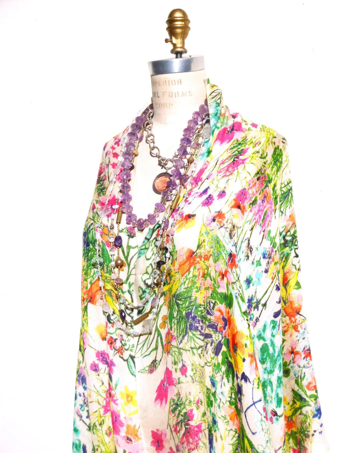 Shawl Silk And Cashmere Paisley Black and Bright