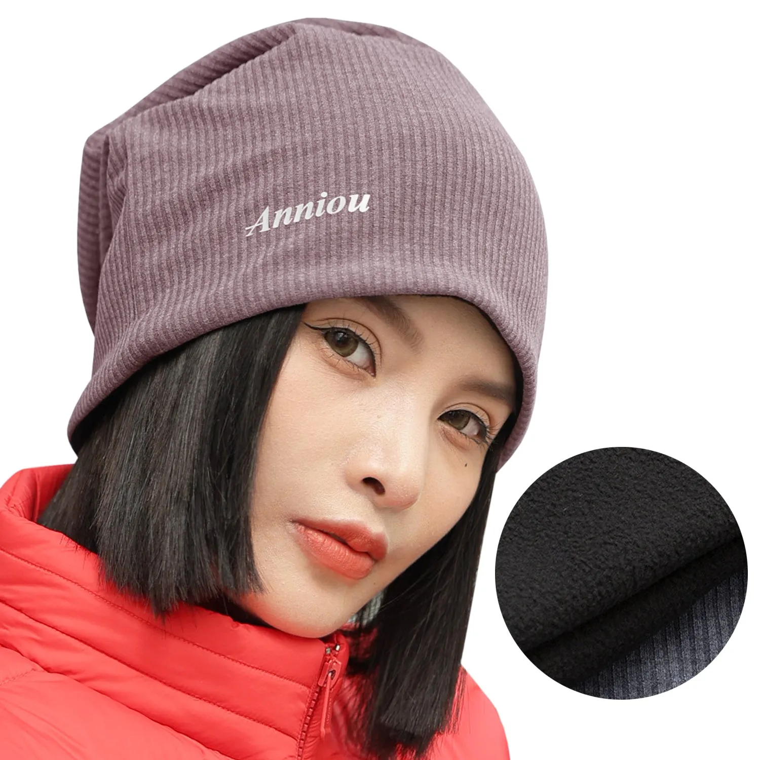 Sidiou Group Anniou Men Women Knitted Beanie Hat Fleece Lining Autumn Winter Stripe Pullover Cap Unisex Fashion Soft Warm Slouch Beanie Hats