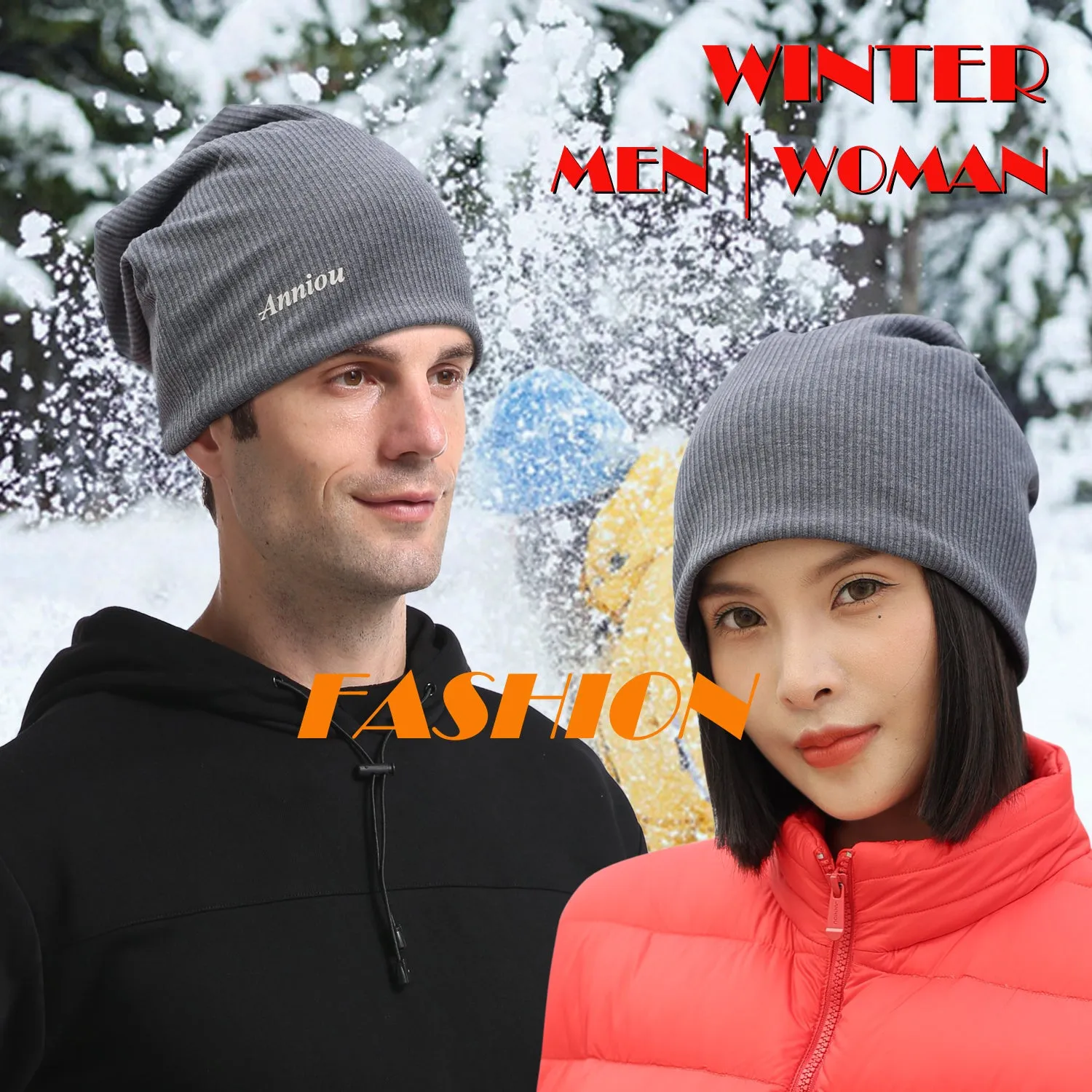 Sidiou Group Anniou Men Women Knitted Beanie Hat Fleece Lining Autumn Winter Stripe Pullover Cap Unisex Fashion Soft Warm Slouch Beanie Hats