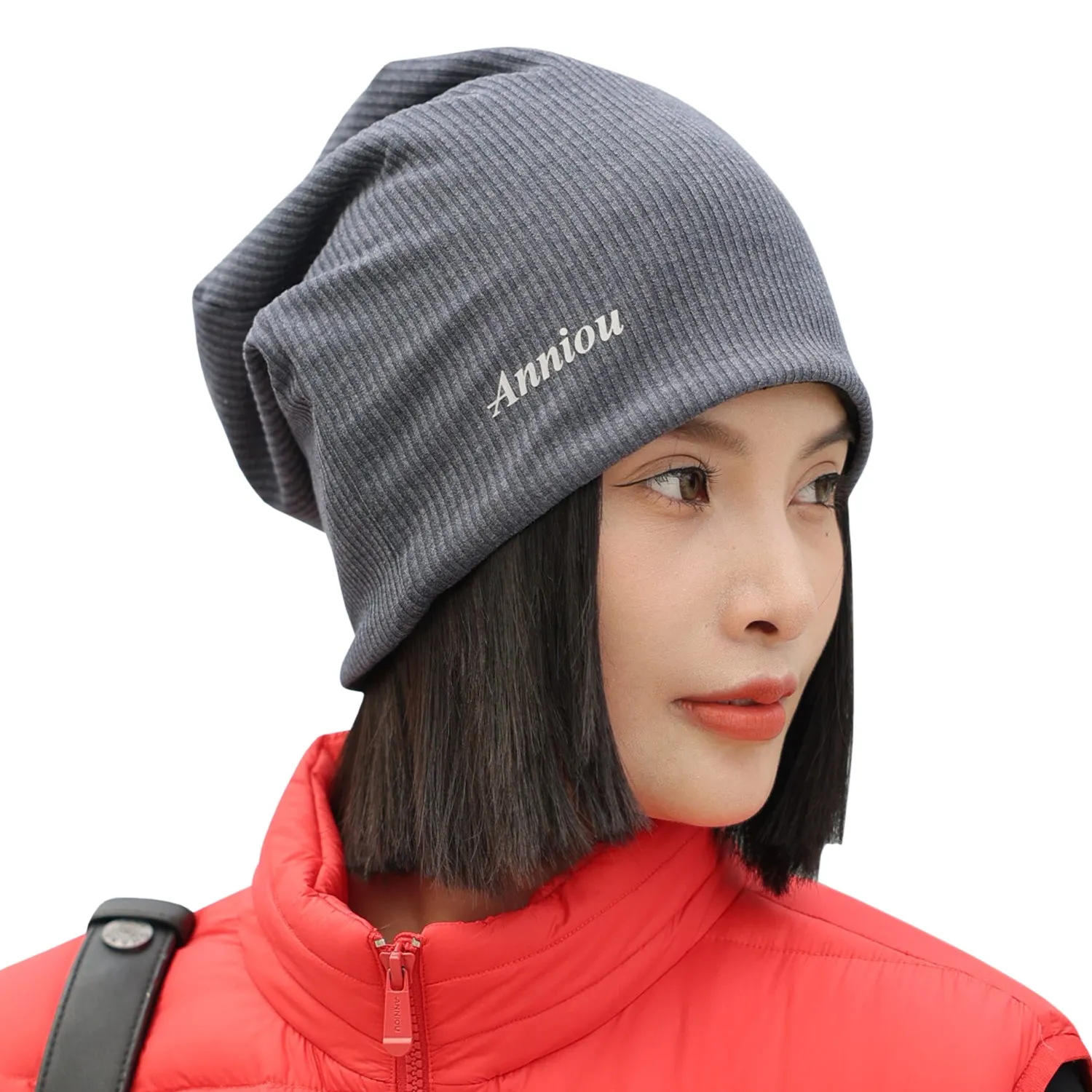 Sidiou Group Anniou Men Women Knitted Beanie Hat Fleece Lining Autumn Winter Stripe Pullover Cap Unisex Fashion Soft Warm Slouch Beanie Hats