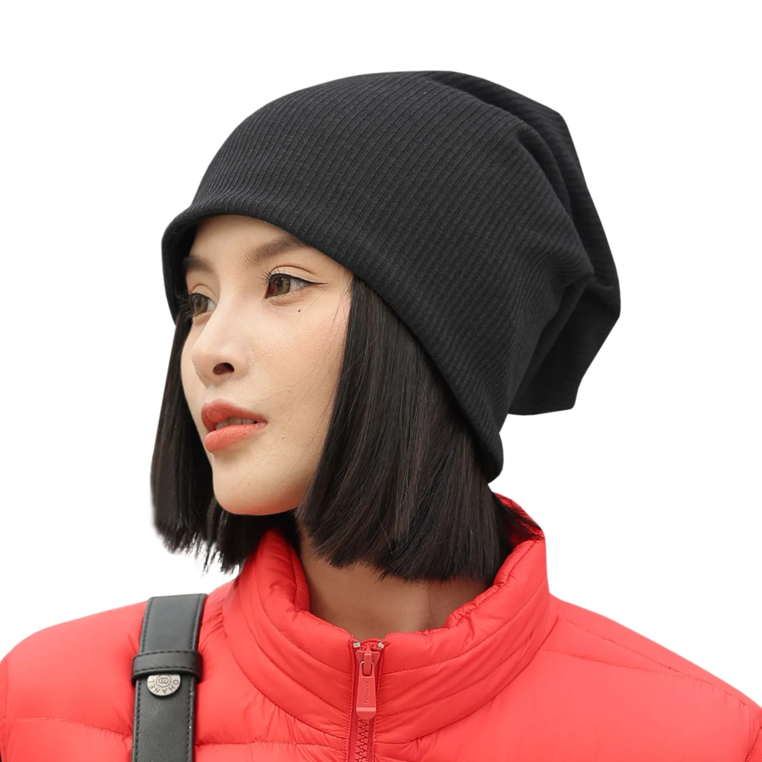 Sidiou Group Anniou Men Women Knitted Beanie Hat Fleece Lining Autumn Winter Stripe Pullover Cap Unisex Fashion Soft Warm Slouch Beanie Hats