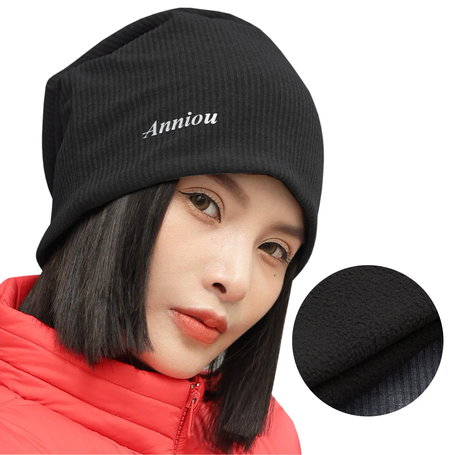 Sidiou Group Anniou Men Women Knitted Beanie Hat Fleece Lining Autumn Winter Stripe Pullover Cap Unisex Fashion Soft Warm Slouch Beanie Hats