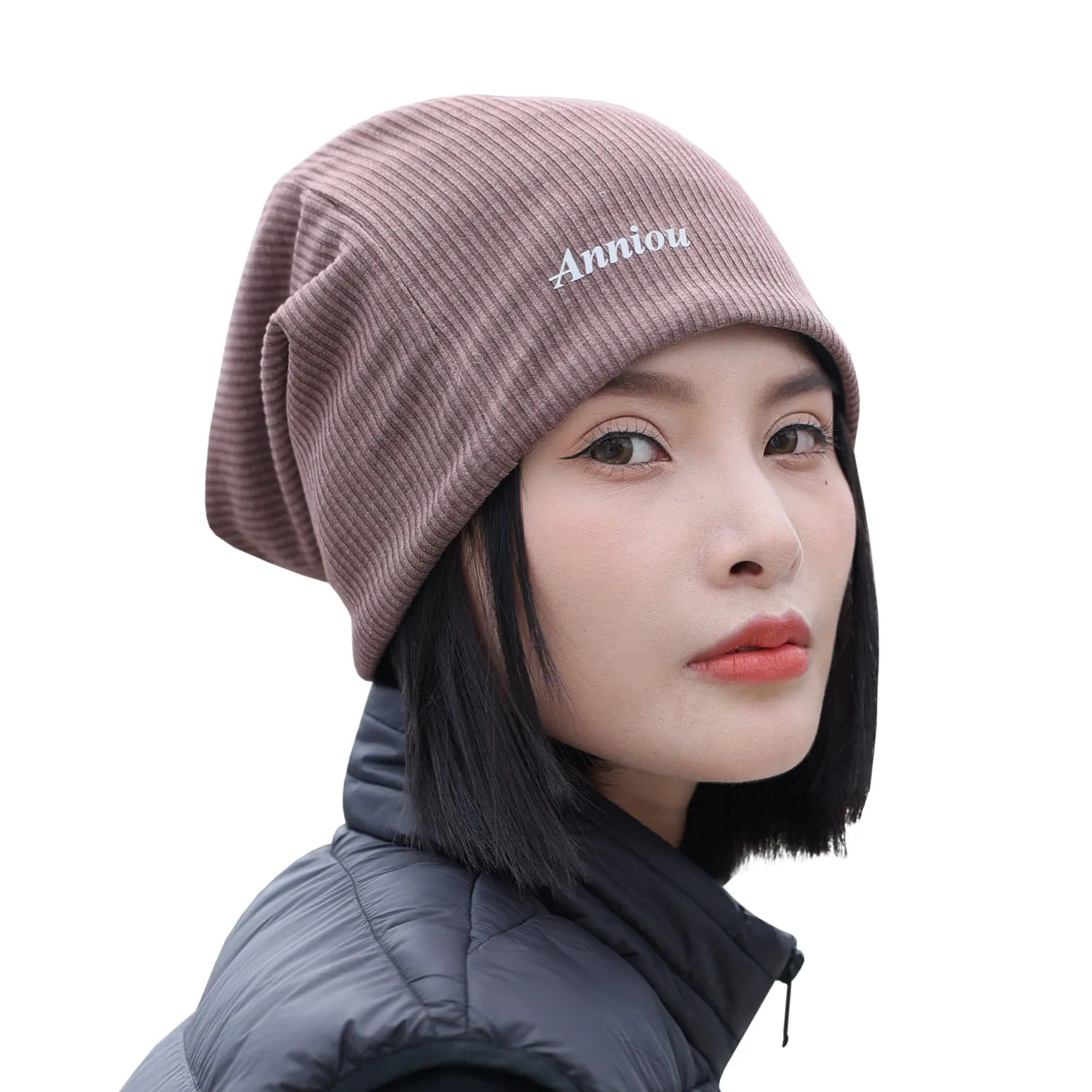Sidiou Group Anniou Men Women Knitted Beanie Hat Fleece Lining Autumn Winter Stripe Pullover Cap Unisex Fashion Soft Warm Slouch Beanie Hats