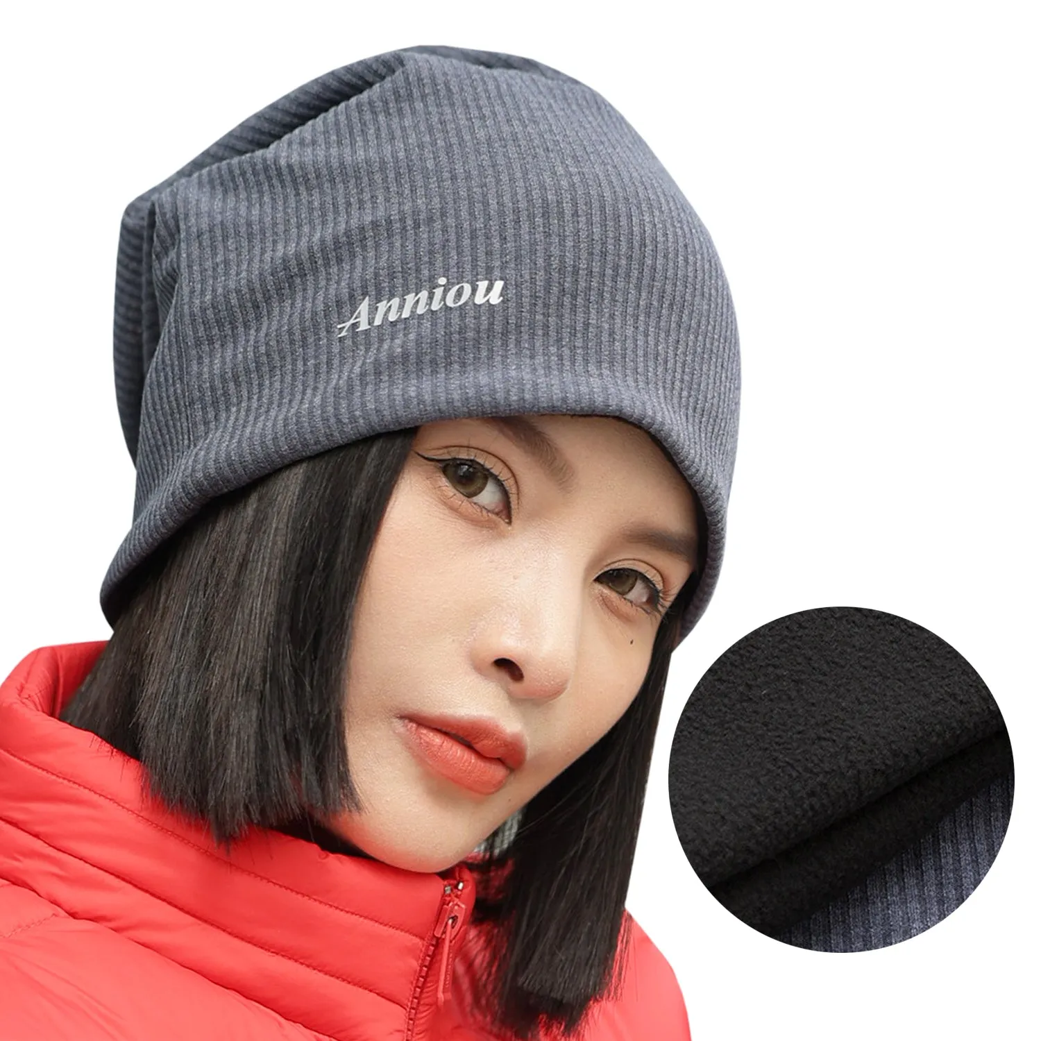 Sidiou Group Anniou Men Women Knitted Beanie Hat Fleece Lining Autumn Winter Stripe Pullover Cap Unisex Fashion Soft Warm Slouch Beanie Hats