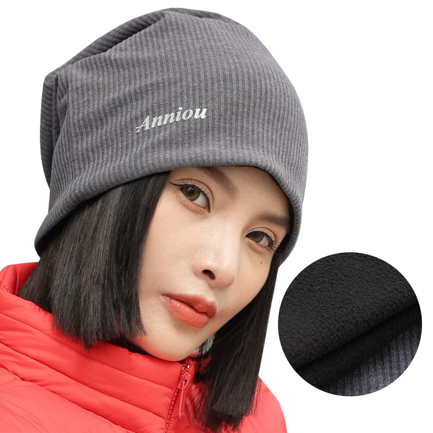 Sidiou Group Anniou Men Women Knitted Beanie Hat Fleece Lining Autumn Winter Stripe Pullover Cap Unisex Fashion Soft Warm Slouch Beanie Hats