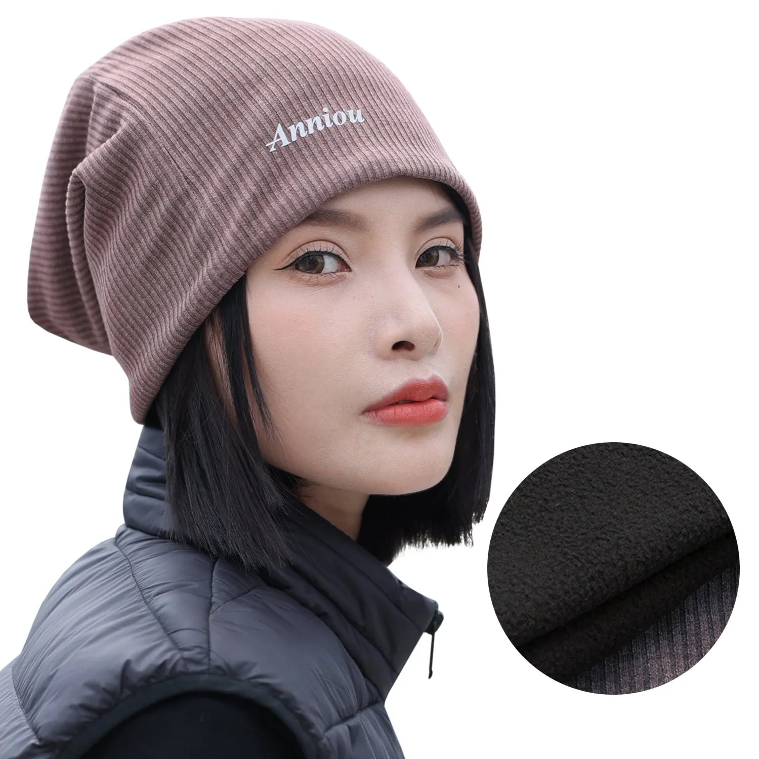 Sidiou Group Anniou Men Women Knitted Beanie Hat Fleece Lining Autumn Winter Stripe Pullover Cap Unisex Fashion Soft Warm Slouch Beanie Hats