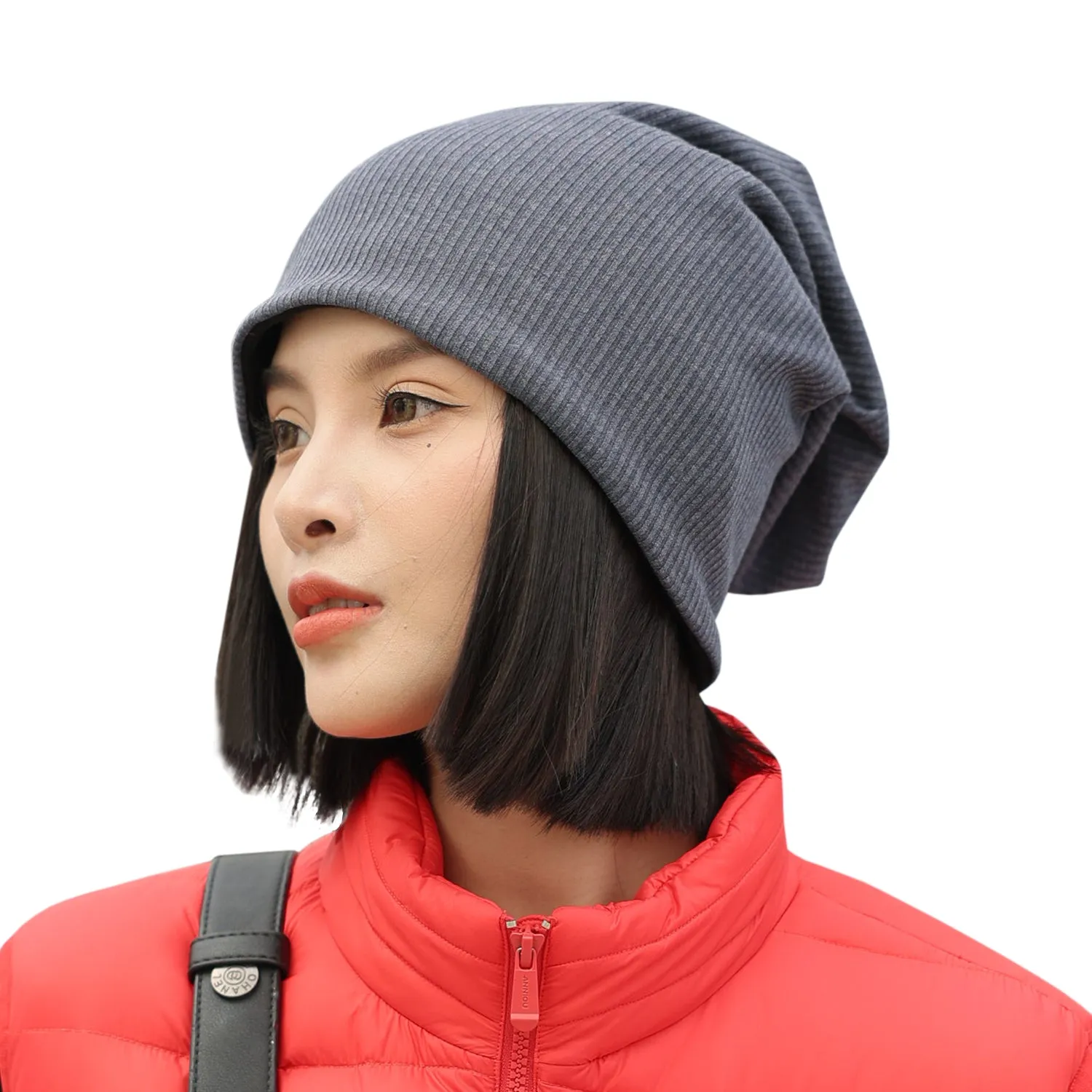 Sidiou Group Anniou Men Women Knitted Beanie Hat Fleece Lining Autumn Winter Stripe Pullover Cap Unisex Fashion Soft Warm Slouch Beanie Hats