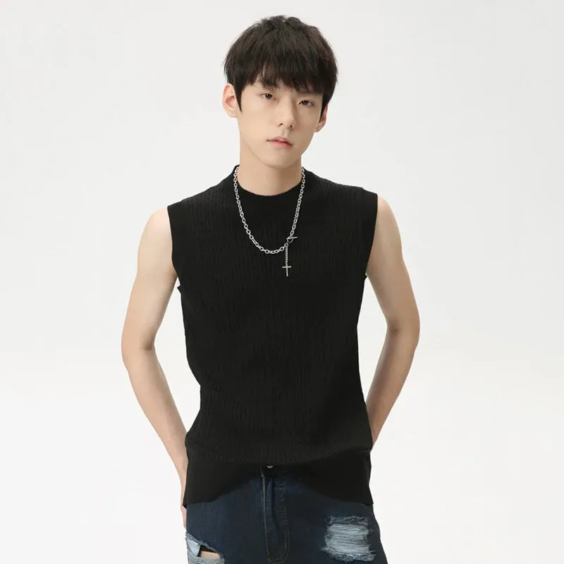 Summer Casual Men's Tank Tops Knitting O-neck Sleeveless Solid Color Tops Pullover Slim Male Vest Stylish 6166