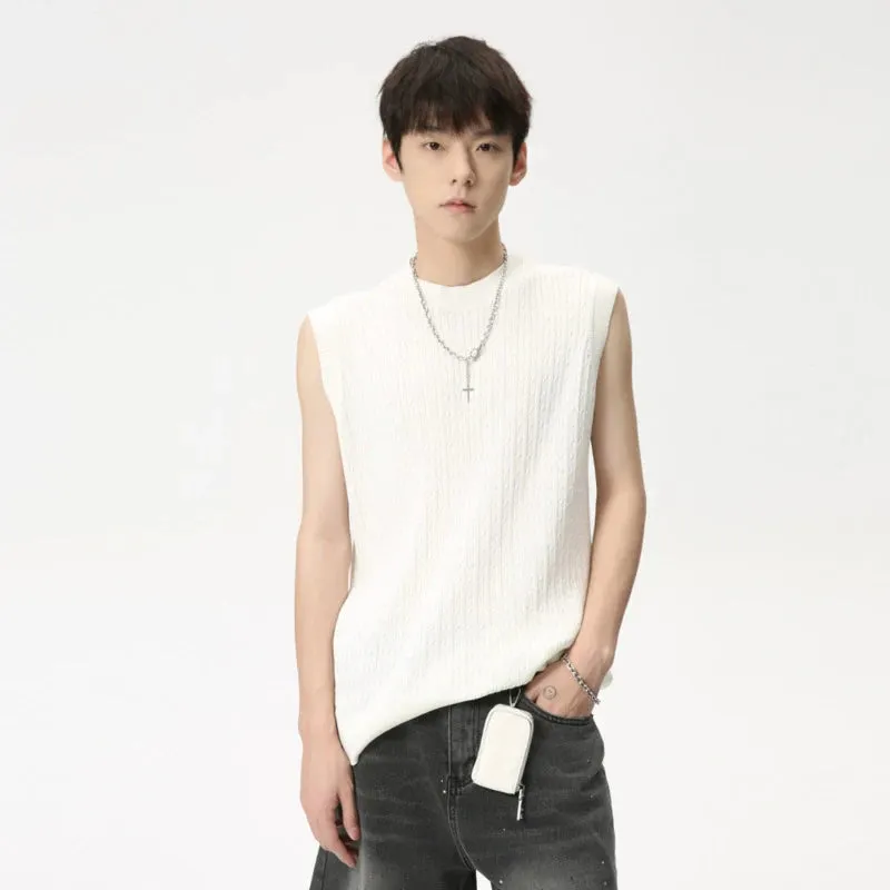Summer Casual Men's Tank Tops Knitting O-neck Sleeveless Solid Color Tops Pullover Slim Male Vest Stylish 6166
