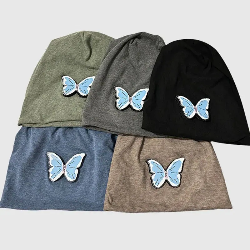 TAVIMART  -  Korean Loose Big Head Pullover Hat Butterfly Design Big Head Spring and Autumn Knitted Stack Hat Y2k Street Versatile Beanie Cap