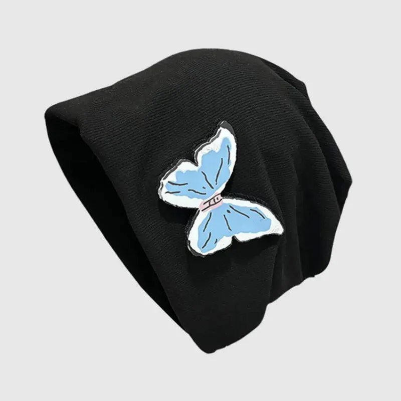 TAVIMART  -  Korean Loose Big Head Pullover Hat Butterfly Design Big Head Spring and Autumn Knitted Stack Hat Y2k Street Versatile Beanie Cap