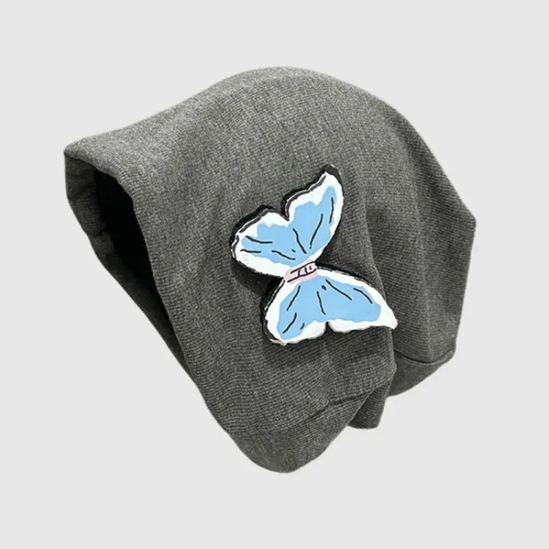TAVIMART  -  Korean Loose Big Head Pullover Hat Butterfly Design Big Head Spring and Autumn Knitted Stack Hat Y2k Street Versatile Beanie Cap