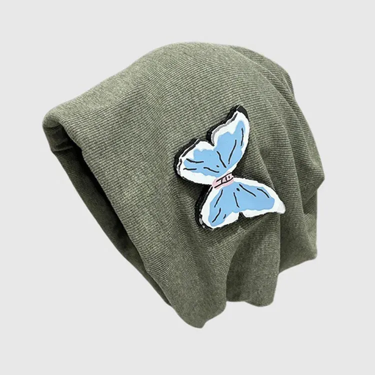 TAVIMART  -  Korean Loose Big Head Pullover Hat Butterfly Design Big Head Spring and Autumn Knitted Stack Hat Y2k Street Versatile Beanie Cap