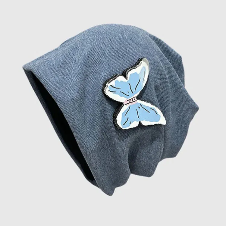TAVIMART  -  Korean Loose Big Head Pullover Hat Butterfly Design Big Head Spring and Autumn Knitted Stack Hat Y2k Street Versatile Beanie Cap