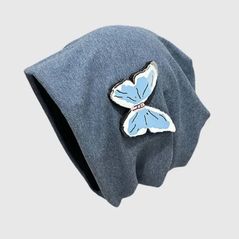 TAVIMART  -  Korean Loose Big Head Pullover Hat Butterfly Design Big Head Spring and Autumn Knitted Stack Hat Y2k Street Versatile Beanie Cap