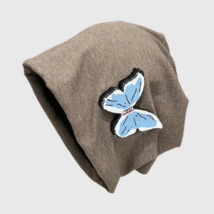 TAVIMART  -  Korean Loose Big Head Pullover Hat Butterfly Design Big Head Spring and Autumn Knitted Stack Hat Y2k Street Versatile Beanie Cap