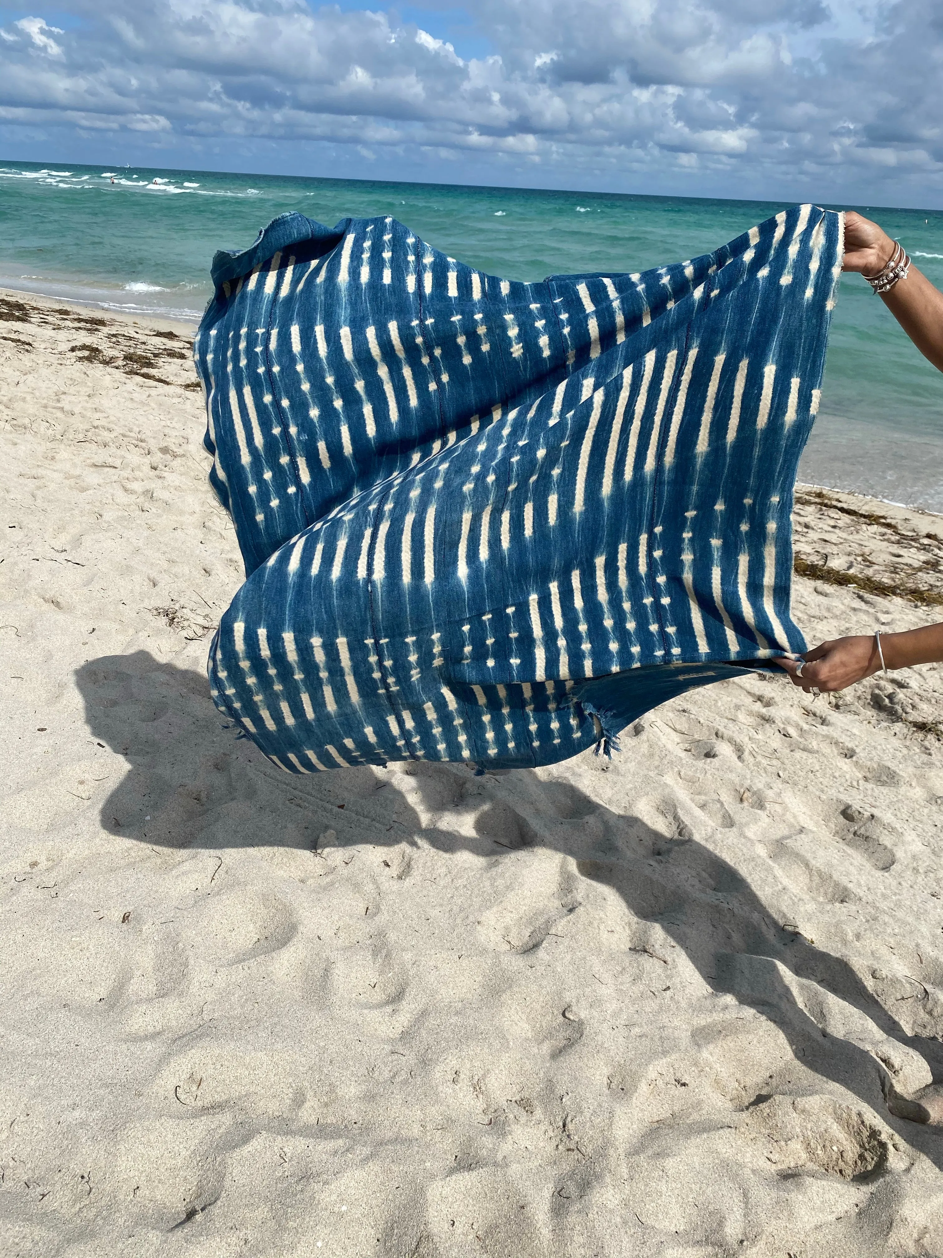 Vintage Indigo mud cloth textiles, scarf, beach blanket ,tapestry