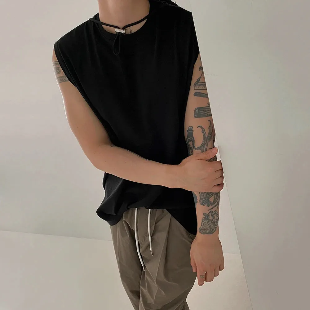 Wiaofellas  -  Summer Simple Male Sleeveless Top Loose Solid Color Casual Round Collar Cotton Vest New Stylish Men's T-shirt Pullover