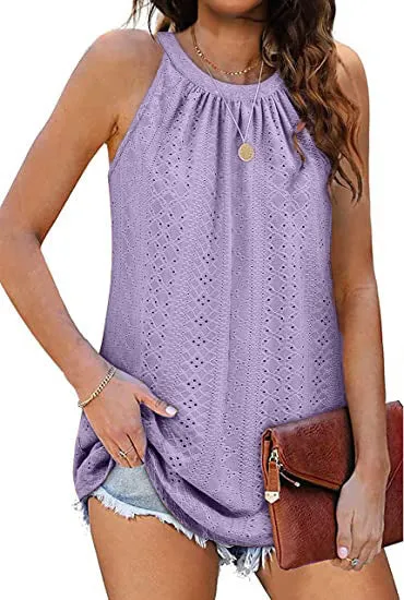 Women's Vest Shirt Loose High Collar Sleeveless Hollow Top