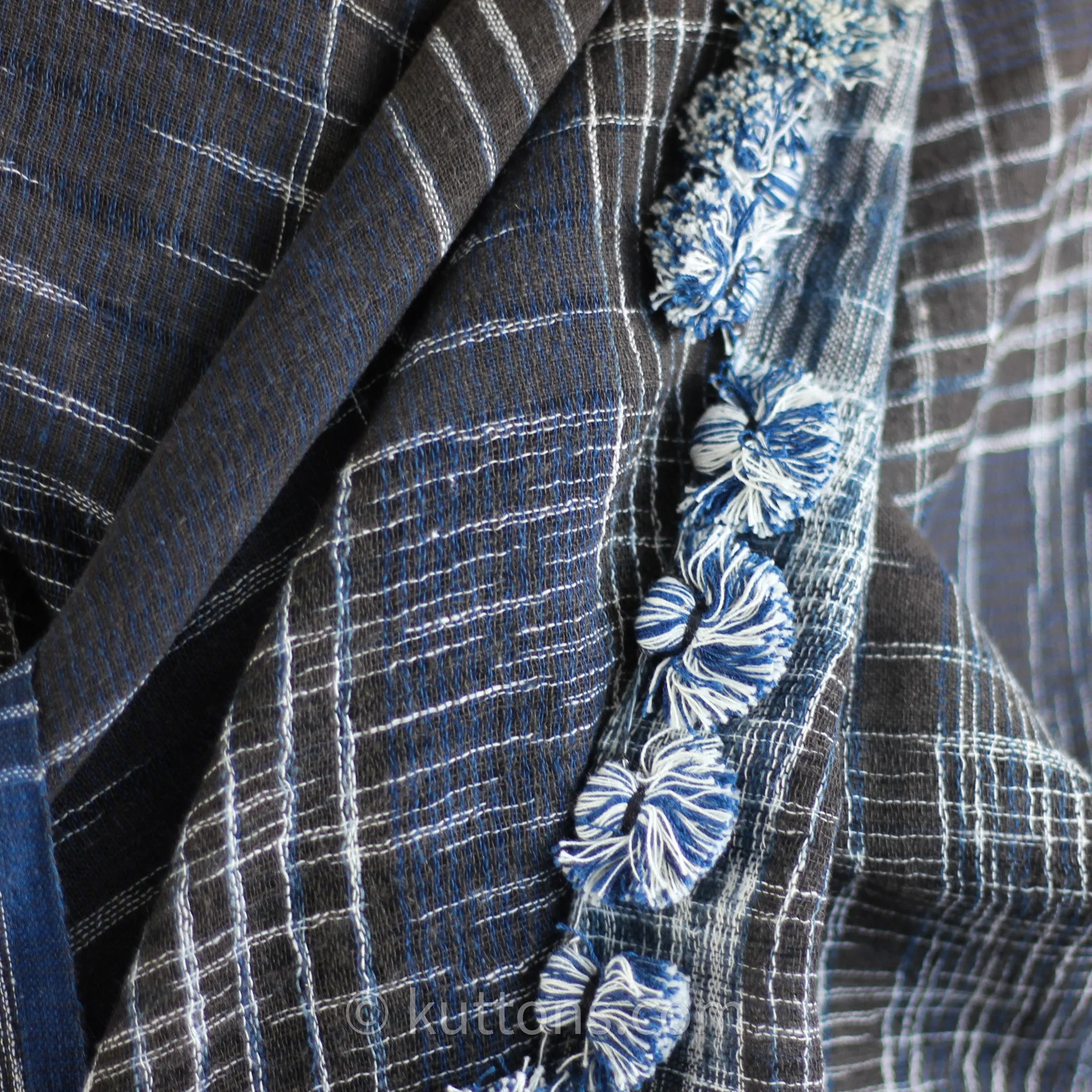 Wrap in Artistry - Organic Cotton Scarf, Dyed with Natural Dyes - Handwoven by Women Weavers | Blue-Red, 26x73"