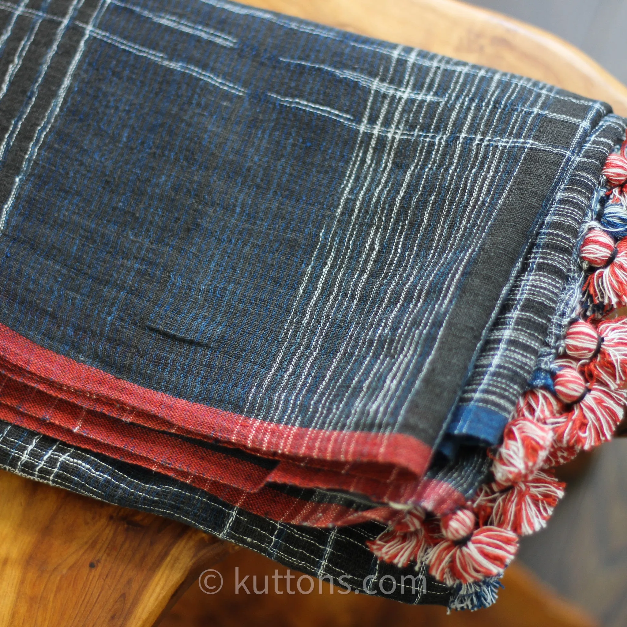 Wrap in Artistry - Organic Cotton Scarf, Dyed with Natural Dyes - Handwoven by Women Weavers | Blue-Red, 26x73"