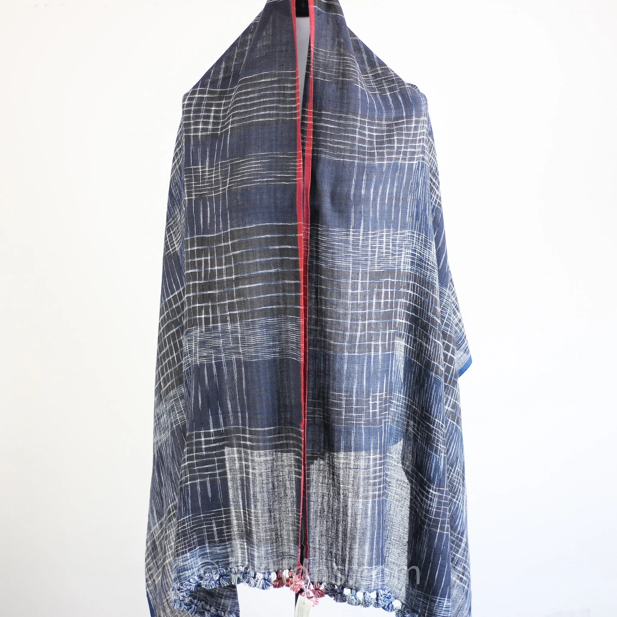 Wrap in Artistry - Organic Cotton Scarf, Dyed with Natural Dyes - Handwoven by Women Weavers | Blue-Red, 26x73"