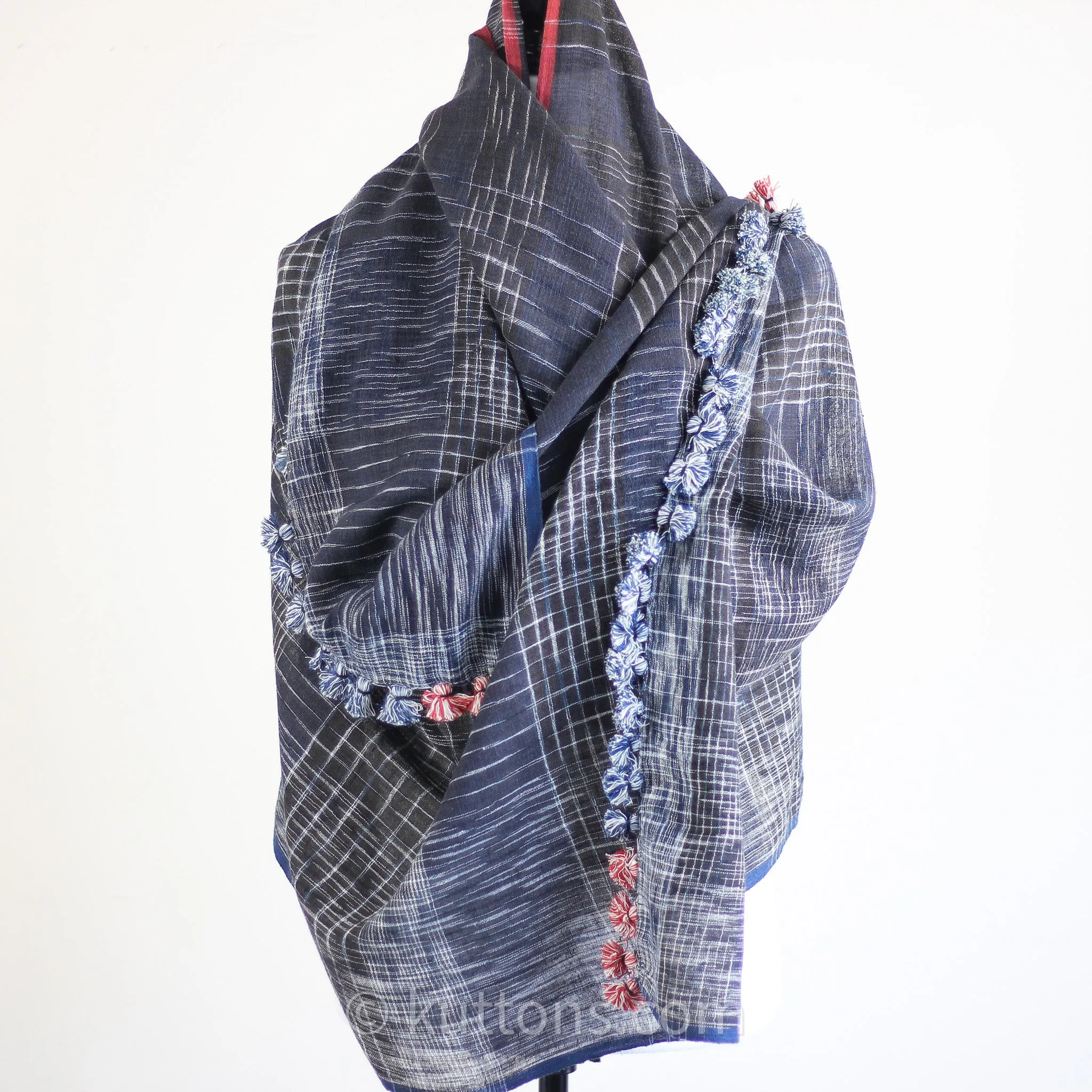 Wrap in Artistry - Organic Cotton Scarf, Dyed with Natural Dyes - Handwoven by Women Weavers | Blue-Red, 26x73"
